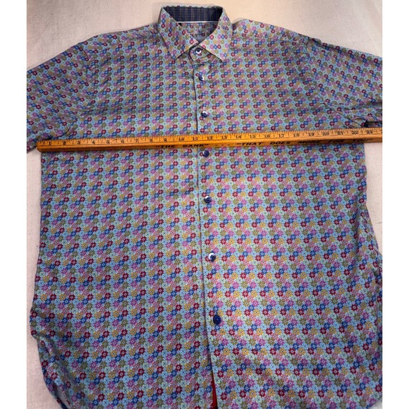 Hinton & Hinton Men's Large Bright Floral Print Short Sleeve Button Down Shirt - Picture 9 of 12